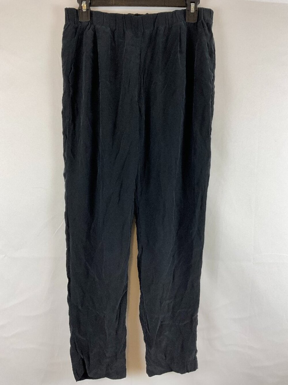 DEAR Cashmere Silk Pants Black Elastic Waist Pockets Tapered Leg